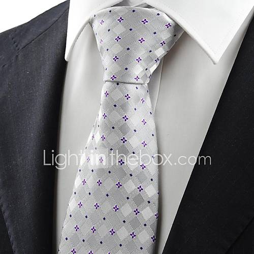 Tie Purple Silver Grey Flora Checked Mens Tie Necktie Wedding Holiday Gift