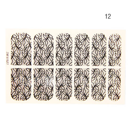 12PCS Abstract Branch Shape Black Lace Nail Art Stickers NO.12