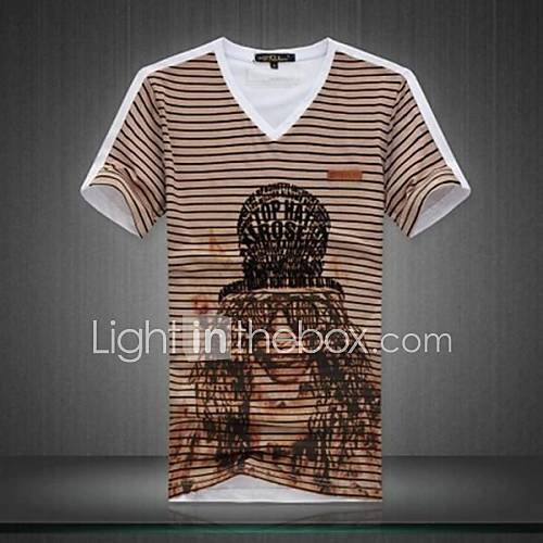 Mens V Neck Stylish Casual Splicing Printing Short Sleeve T shirt