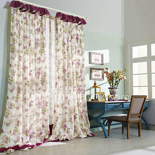 (One Pair) Country Fancy Blossoms Pattern Energy Saving Curtain