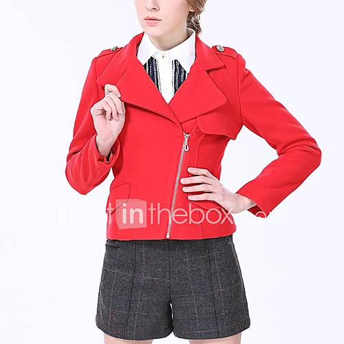 Womens Turn Down Colla Slim Zipper Short Tweed Coat