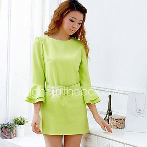 Womens Solid Color Trumpet Sleeves Mini Dresses