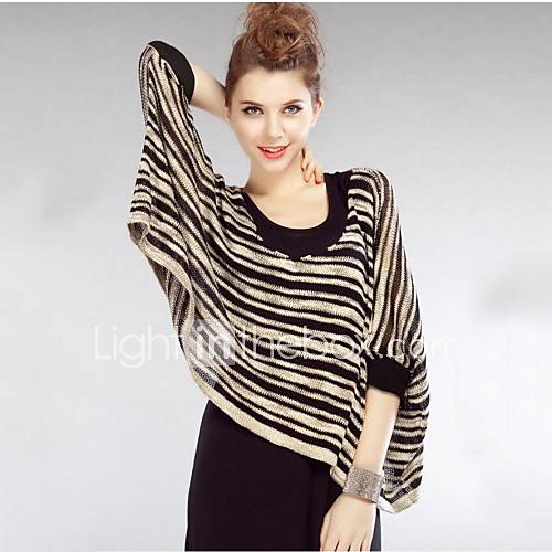 Womens Contrast Color Stripe Loose Sweater