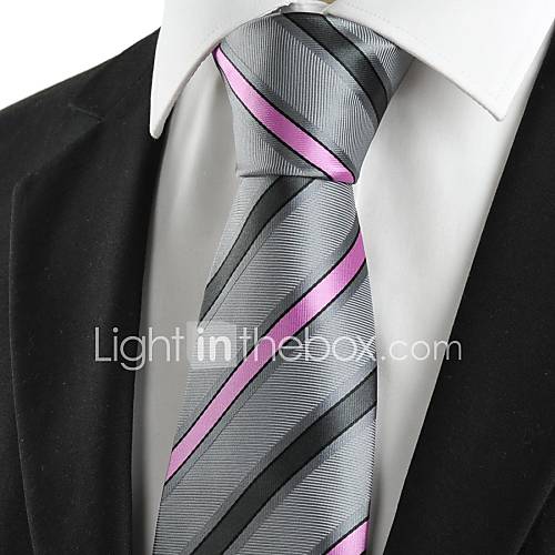 Tie New Striped Pink Grey Novelty Mens Tie Necktie Wedding Party Holiday Gift