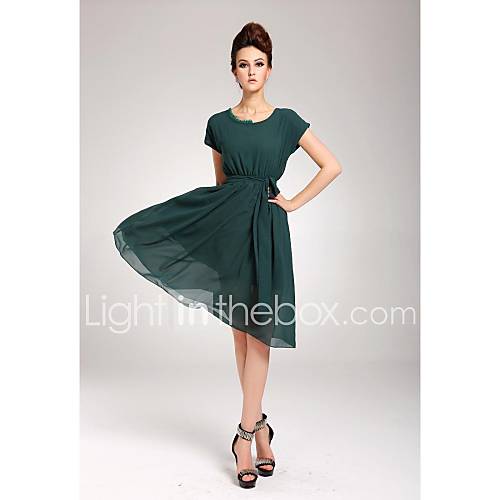 Womens Short Sleeve O Neck Slim Dress