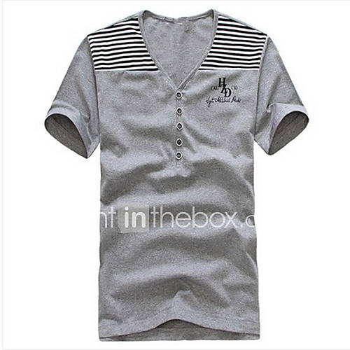 Mens Summer V Neck Casual Short Sleeve Splicing T shirt