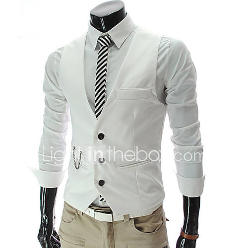 Chaolfs Mens Korean Style Slim V Neck Solid Color Waistcoat(White)