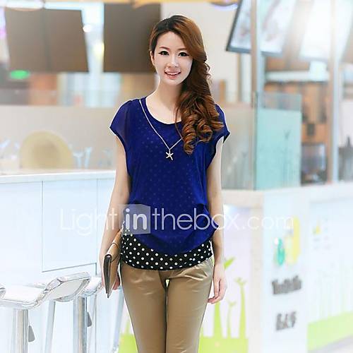 Womens False Two piece Polka Dot Chiffon Blouse