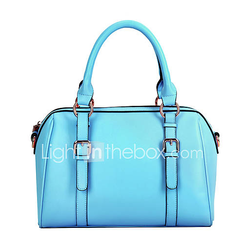 Global Freeman Womens Fashion Free Man Simple Solid Color Two Uses Leather Tote(Light Blue)