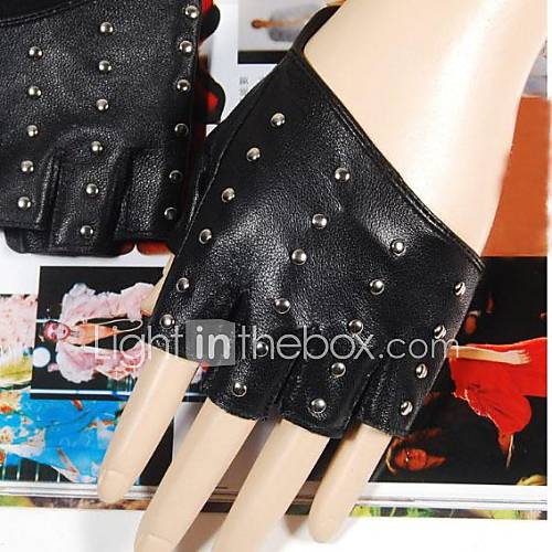 Womens Fashion Rivet Punk Show Fingerless Gloves