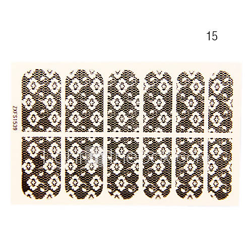 12PCS Cross Flower Shape Black Lace Nail Art Stickers NO.15