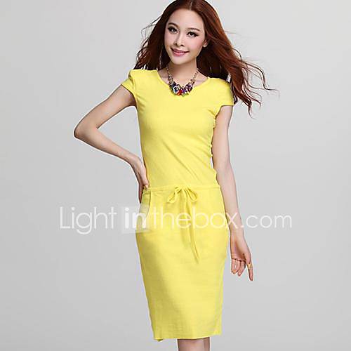 Womens Round Collar Asymmetrical Knee Length Dress