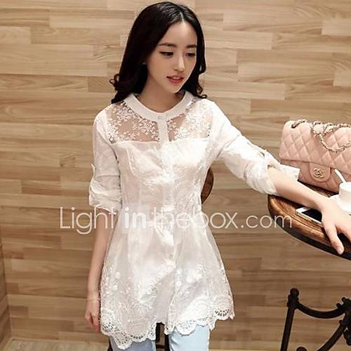 Lanliersi Lace Mesh Embroidery Off The Shoulder Shirt (White)