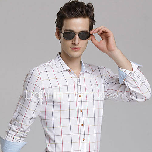 MSUIT Fashion MenS Grid Long Sleeve Shirt Z9133