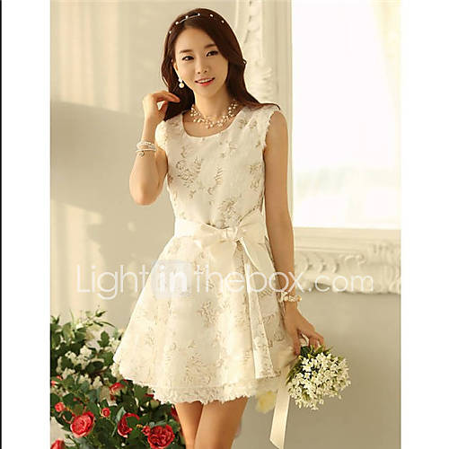 SWEET LADY Womens High Waist Lace Organza Bubble Dress(White)