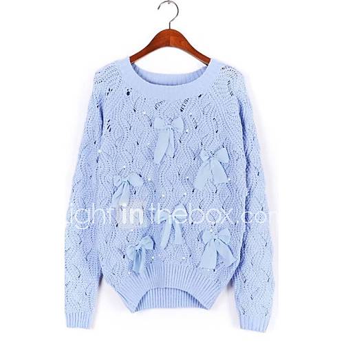 Womens Pearl Bowknot Pullover Sweater