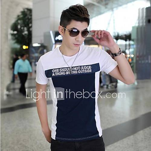 Mens Round Neck Slim Casual Short Sleeve Contrast Color T shirt(Acc Not Included)