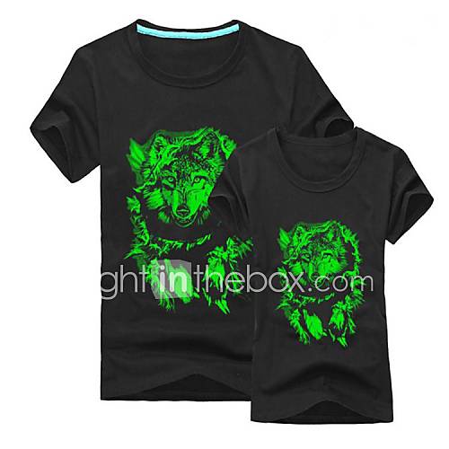 Mens Luminous T Shirt Wolf Pattern A Lovers Short Sleeve Fashion Personality Mens Top