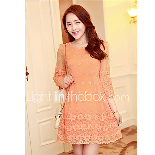 XiXi Womens Korean Style Organza Half Sleeve Slim Princess Dress(Orange)