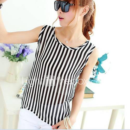 Womens New Fashion Chiffon Stripe Vest