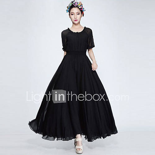 Color Party Womens Mid Length Swing Long Dress (Black)