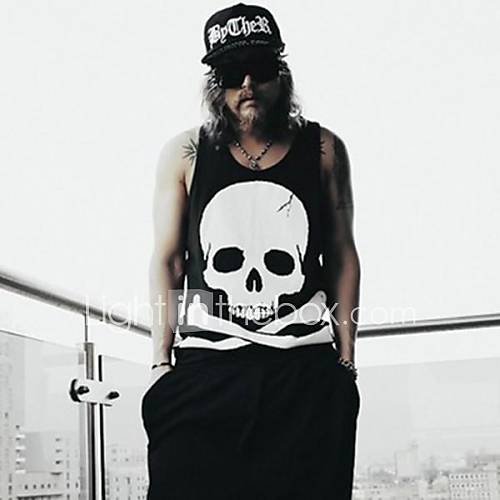 Mens Stylish Casual Korean Style Skull Printing Sleeveless Vests(Acc Not Included)