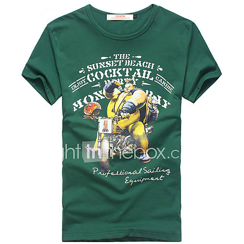 Lucassa Mens Cartoon Print Short Sleeve Casual T Shirt(Green)