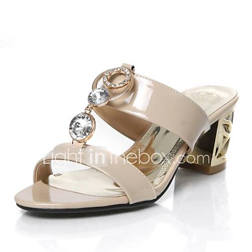 Leatherette Womens Chunky Heel Slide Sandals With Rhinestone Shoes (More Colors)