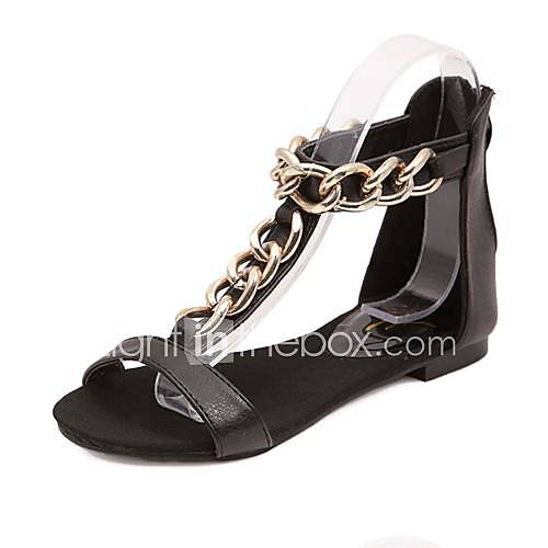Synthetic Womens Flat Heel T Strap Sandals with Buckle Shoes