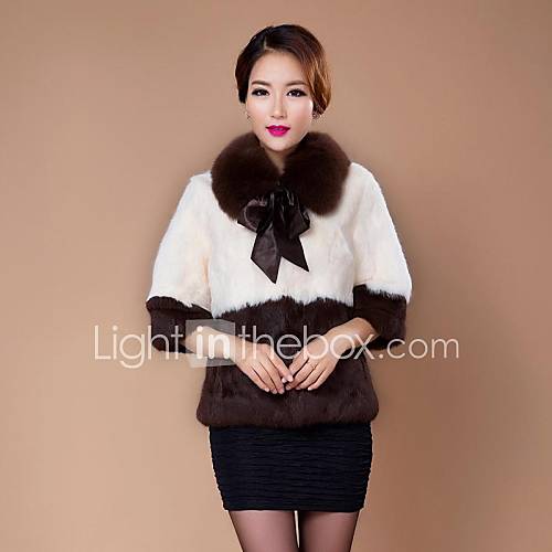 Womens Short Rabbit Fur Coat With Bowknot