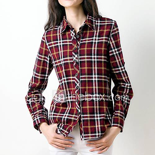 Veri Gude Womens Leisure All Match Long Sleeve Check Red Shirt