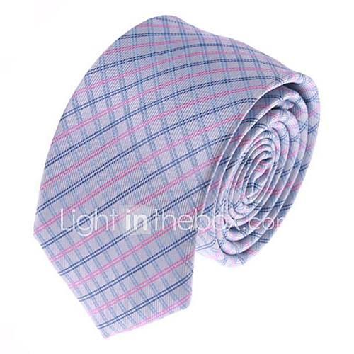 Mens Solid Colour Fashion Light Blue Plaid Narrow Microfibre Necktie