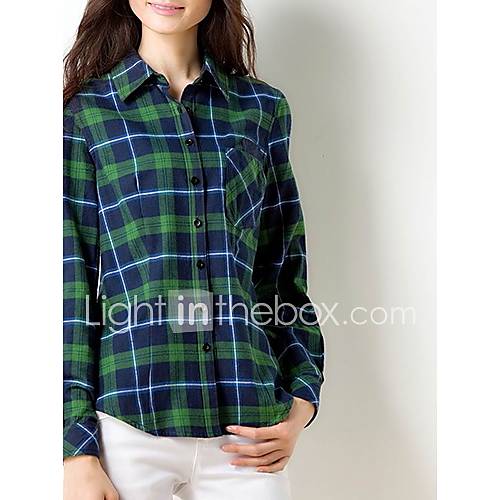 Veri Gude Womens All Match Classical Long Sleeve Check Green Shirt