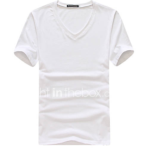 Shishangqiyi Short Sleeve Korean All Purpose Solid Color V Neck Slim Primer T Shirt(White)