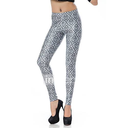 Elonbo Womens Round Collar Digital Printing Coloured Drawing or Pattern Quietly Elegant Diamond Style Tight Leggings