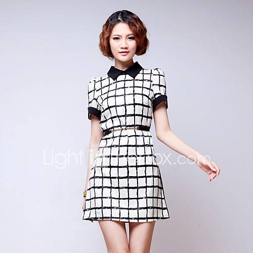 Womens Top Selling Black and White Short Sleeves Plaid Lace Sexy and Silm Dress