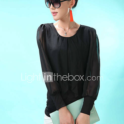 E Shop 2014 Summer Slim Ruffle Long Sleeve Chiffon Shirt (Black)