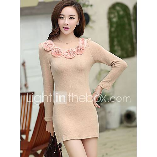 Meitiantian Pink Roses Collar Slim Dress