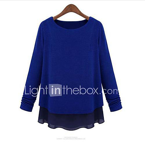 Womens Spring New Thicken Chiffon Splice Long Sleeve Sweater