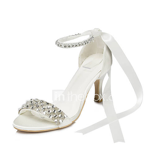 Satin Womens Wedding Stiletto Heel Heels Sandals With Rhinestone Shoes(More Colors)