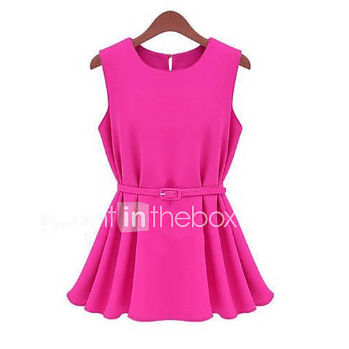 Rxhx Ol Knit Chiffon Pleated Above Knee Dress (Fuchsia)