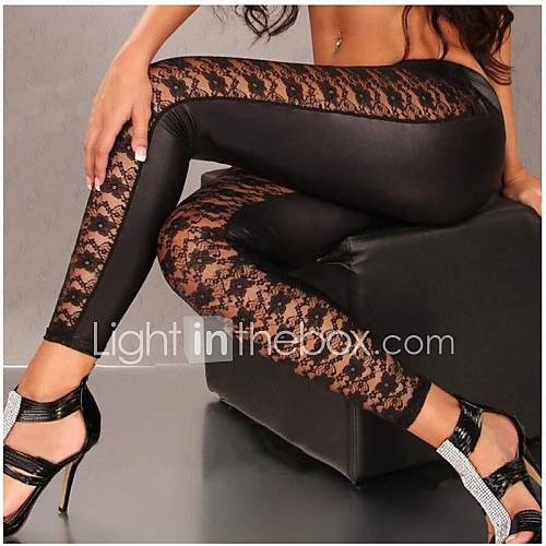 High end Lace Bodycon Imitation Leather of Ninth Pants Leggings