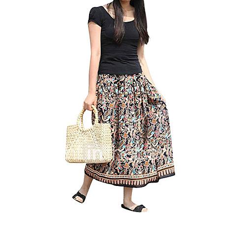 Womens Long Floral Printed Folk Elastic Skirts HTXCQ01