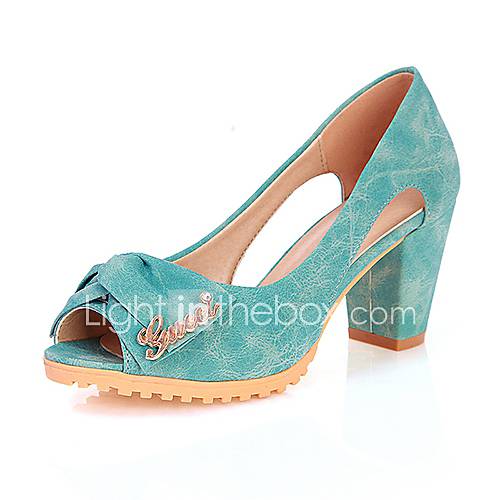 ELF Shoes Womens Elegant Peep Toe Chunky Heel PU Leather Shoes