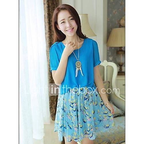 Womens Fashion Floral Pleated Skirt Mini Dress