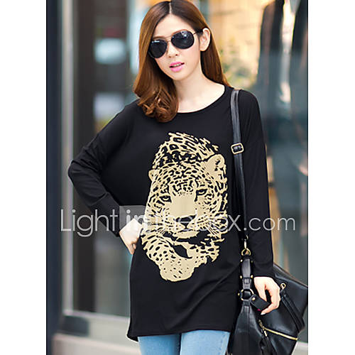 Uplook Womens Casual Round Neck Black Animal Pattern Loose Fit Batwing Long Sleeve T Shirt 310#