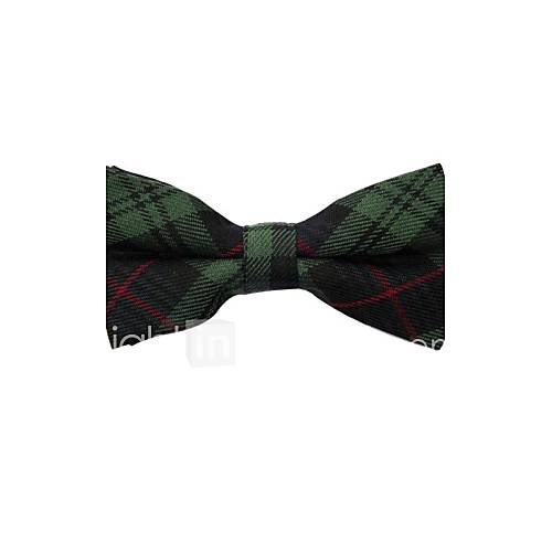 Mens Fashion Dark Green Plaid Bowtie