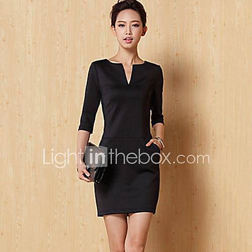 Womens Korean Style High End Custom Knit Simple V Neck Long Sleeve Dress