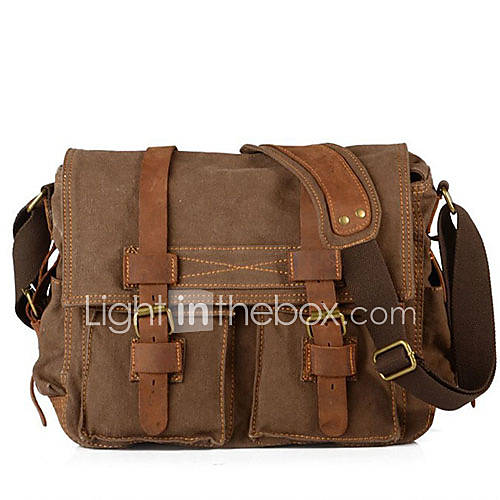 MUCHUAN Mens Vintage Canvas Leather School Messenger Bag(Screen Color)