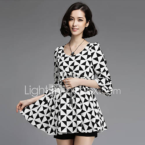 ZJ Womens 3/4 Sleeve High Waist Bodycon Geometric Dress